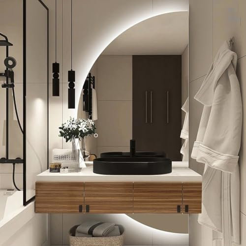 Specchio Da Parete For Il Bagno A Mezzaluna, Specchio Da Parete A LED Intelligente Con Luci, Antiappannamento, Dimmerabile A Tre Colori, Specchio Da Parete For Il Bagno, Camera Da Letto(Left semicircl