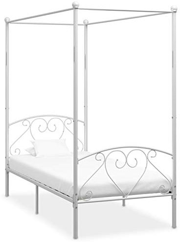Sufrk Himmelbett-Gestell Weiß Metall 120 x 200 cm Metall Bettgestell 120x200 Himmelbett