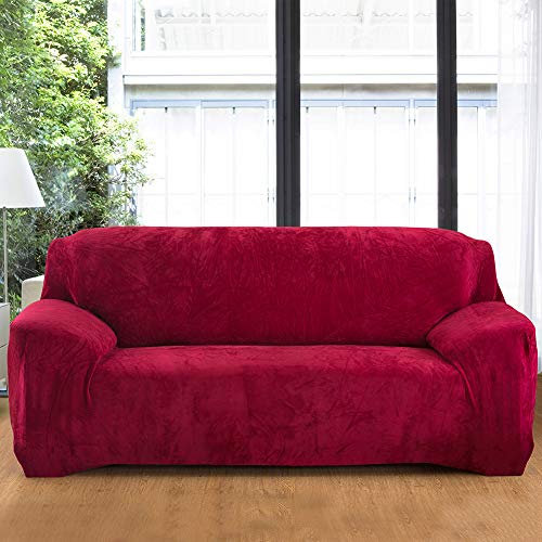 Dicke Sofabezüge aus Samt – hochelastischer, Rutschfester 1/2/3-Sitzer-Sofabezug mit Kissenbezug – Plüschiger Sofaschutz für das Wohnzimmer – Sofa-Schonbezüge