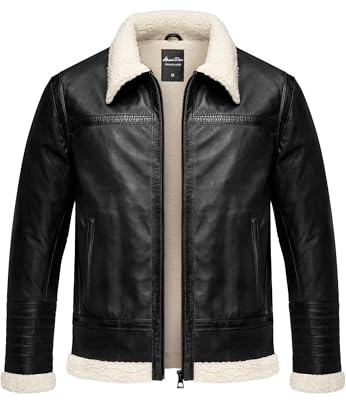 Amaci&Sons Herren Echtleder Jacke gefüllte Fell Lederjacke 9110