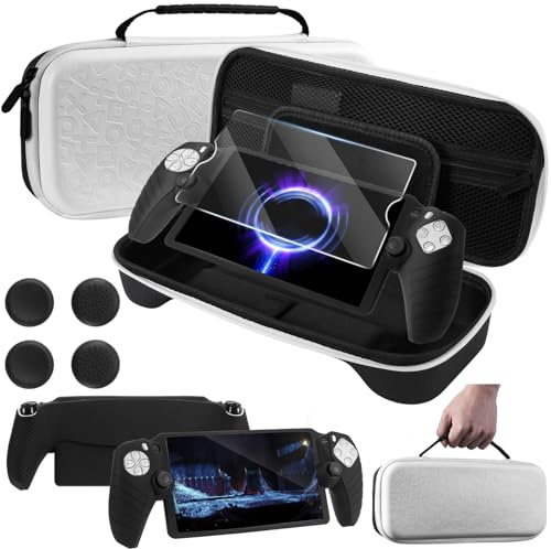 8 en 1 Kit D'accessoires Compatible avec Playstation Portal, Pochette Portable Rigide avec Housse Protection En Silicone Compatible avec PS5, Protecteur D'écran Avec 4 Thumb Grips, Noir & Blanc