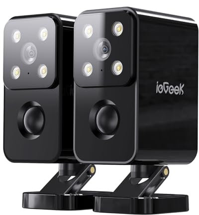 ieGeek 180° Überwachungskamera Aussen Akku, Kabellos Überwachungskamera Innen mit PIR-Bewegungserkennung, Farbige Nachtsicht, Zwei-Wege-Audio, 2.4GHz WLAN, Alexa, IP65, 2Pcs, Schwarz