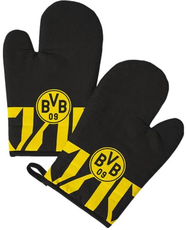 BVB Ofenhandschuhe, schwarzgelb, Topflappen, 2er-Set, Schwarz