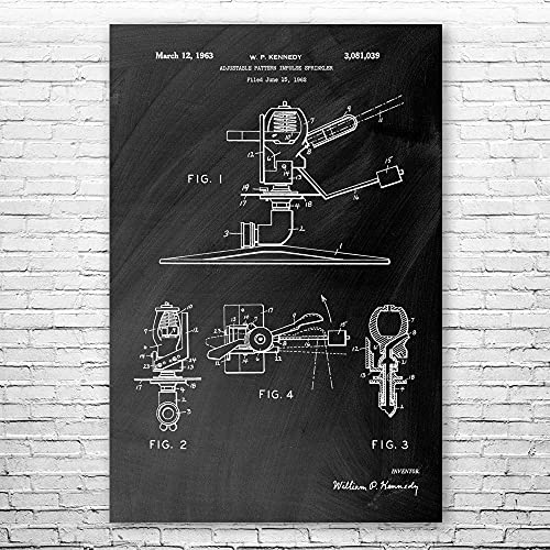 Impulse Sprinkler Poster Print, Sprinkler Blueprint, Lawn Care Art, Landscaper Gifts, Hardware Store Art, Garage Decor Black Chalkboard (24 inch x 36 inch)