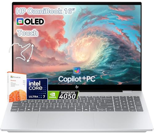 HP OmniBook 7 Touchscreen Laptop -16 OLED 120Hz -Intel Ultra 7 255H Beat AMD Ryzen 9 8945H -RTX 4050 -Windows 11 Pro Office 365-32GB RAM -1TB SSD -Business College - Computadora Portátil Copilot