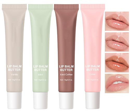 Sitovely 4 Farben Getönter Lippen Butter Balsam, Lip Butter Balm Peptide Lip Tint, Feuchtigkeitsspendende Peptid Lippentönung, Glänzender Jelly Lipgloss, Pflegendes Lippenöl