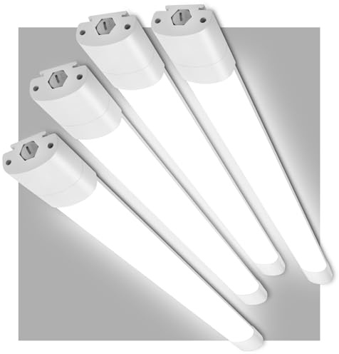 4 Stück Feuchtraumleuchte LED 120CM, 36W 4200LM Kellerlampe LED Feuchtraumlampe mit 4000K Neutralweiß, Deckenleuchte Flach Wannenleuchte Wasserfest IP65 Werkstattlampe für Büro Keller Garage Lager