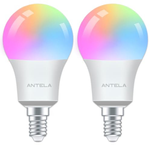 ANTELA Lampadina Wifi Intelligente LED Smart Multicolore, E14, 8W 80W equivalente, Dimmerabile RGB & 2700K-6500K, Compatibile con Alexa e Google Home, Telecomando con APP, 2 pezzi