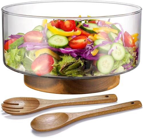 Genérico Juego de Vidrio de tazón Sala con salarios, ensaladera y Mayor Estabilidad, Concha de Servicio versátil para ensaladas, Frutas, Platos principalesClear,S