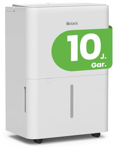 Woleix Luftentfeuchter elektrisch 12L, Entfeuchter elektrisch für Keller, Raumentfeuchter elektrisch 35dB für Räume bis zu 122m³/25m², mit Filter und 1M Ablaufschlauch, Timer, 10 J. Gar.