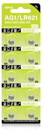 XAGMODSHN Lot de 10 piles bouton AG1 SR621SW pour montre - 1,55 V LR621 LR60 SR60 - Piles alcalines de rechange pour horloge