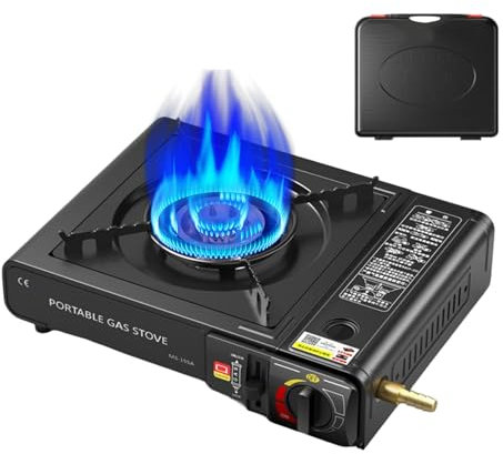 Hornillo de Gas Portátil, Estufa Portátil Para Camping con Encendido Piezoeléctrico, Estufa de Butano Quemador de Cocina Con Maletín de Transporte Para Acampar, Excursionismo