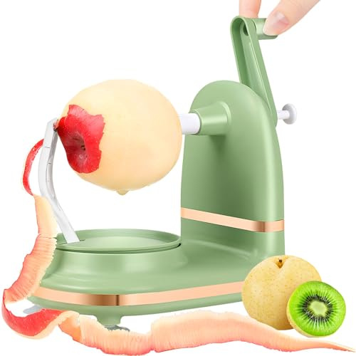 Apple Peeler Manual Rotating Apple Spiralizer Nonslip Fruit Peeler with Suction Base Stainless Steel Blade Quick and Smooth Peeling Easy to Clean (Light Green)