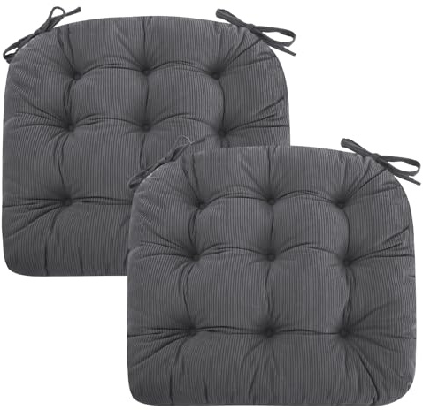PRIMEPATIO 2er Set Stuhlkissen, 40x40x7 cm, Anthrazit – Bequeme Sitzkissen aus Cordstoff und Kristallsamt mit Bindebändern, ideal für Esszimmer, Büro, Wohnzimmer und Gartenstühle, Hochwertige Füllung