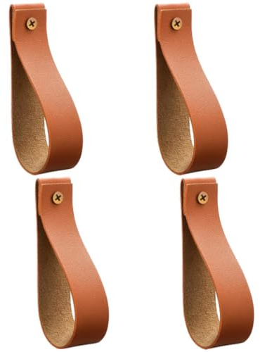 HONITANO Supporto per Bastone Tende da Parete in Pu 4 Pezzi Marrone | Bagno e Camera da Letto, Design a Parete, Uso Multifunzione, Appoggio Salvaspazio