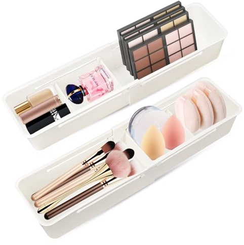 Feirdhoo Schubladen Organizer, 2 Stück Schubladentrenner Verstellbar, Drawer Dividers 26.5-38.5 cm länge und 6.5 cm Hoch, Hängend Schminktisch Organizer für Schublade, Kosmetik, Make up, Büro