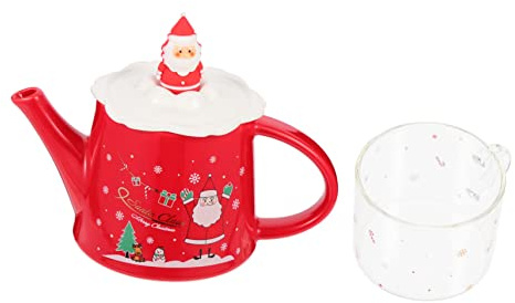 TOBBOMEY Teiera in Ceramica Natalizia Set di Tazze Teiera di Natale Decorativa Retro Motivi Natalizi Materiale Sicuro