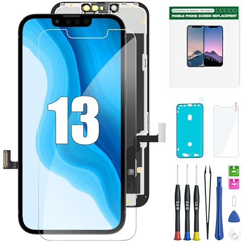 EXW Ecran pour iPhone 13 Noir 6.1 Pouces -Écran Tactile Digitizer Assembly avec Kit De Réparation Complet et Protecteur D'écran, A2633 A2482 A2631 A2634 A2635