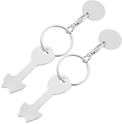 VILLFUL Llavero Portátil de Acero Inoxidable 2 Fichas para Carrito Compra, Diseño Creativo y Elegante para Organizar Llaves y Facilitar Compras