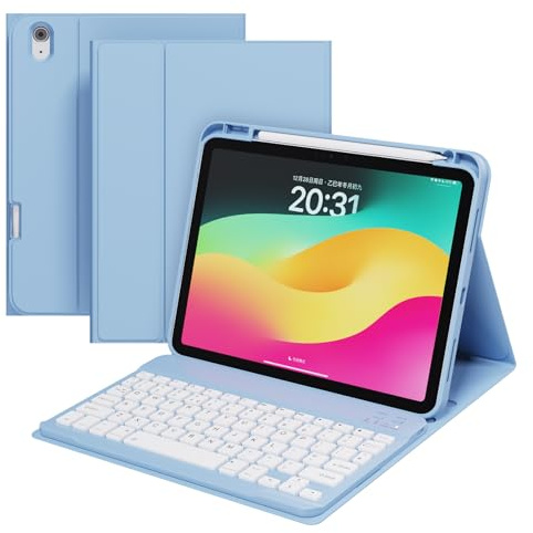 WIXY for iPad A16 11th 10th Generation Case with Keyboard 2026 2025 (A3354 A3355 A3356 A2696 A2757 A2777 A3162) | Detachable Stylish Magnetic Case with Pencil Holder & Multi-Angle Stand - Blue