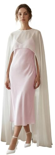 DELIMALI Langer Poncho für Damen, Chiffon, bauchfreies Top, durchscheinendes Netzgewebe, fließender Schal, Wraps, Capelets, Überzug, Braut, Hochzeit, Abend, A-weiß, One size