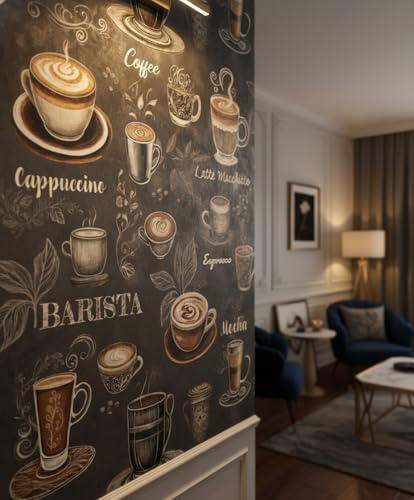 marburg Selbstklebende Tapete Küche Abwaschbar Coffee Schwarz Braun für Wand und Möbel Möbelaufkleber Folie 6,00 x 0,53m Made in Germany