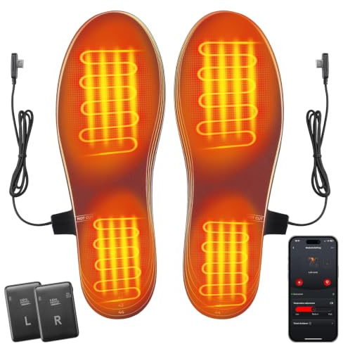 KEMIMOTO Semelles Chauffantes avec Contrôle APP, Semelles Thermique Chauffantes Rechargeable, Découpable Semelle Chauffante pour Homme Femme pour Ski Randonnée Camping