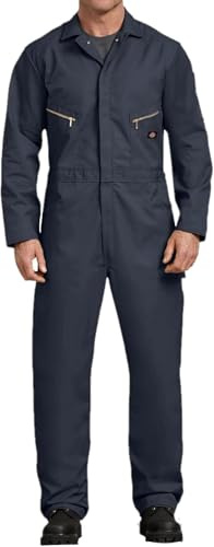 Dickies Men’s Deluxe Long Sleeve Coveralls – 7.5 oz Twill Mechanic Jumpsuit with Zipper Front Industrial Uniform Fit Dark Navy, X-Large Tall US