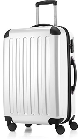 Huvudväska Alex – medelstor hårt skalfodral, 4 hjul, resväska, rullväska, resväska, volymutvidgning, Vit, 65 cm, resväska