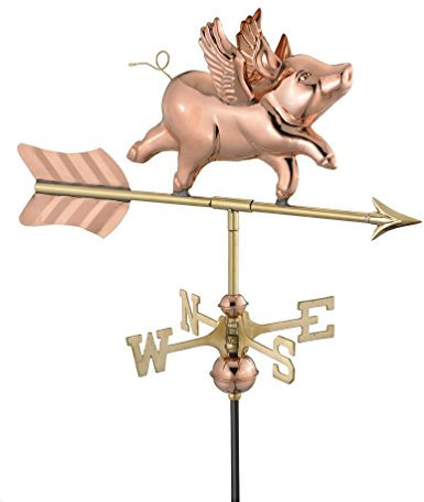 Good Directions 8840pr Flying Pig Cottage Girouette, Cuivre Poli avec Toit Plat