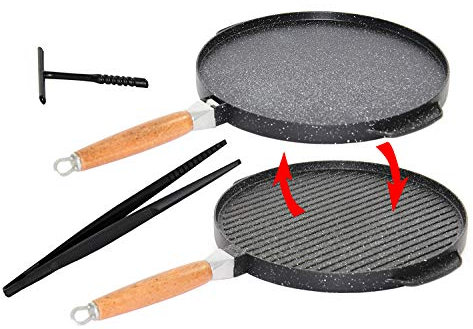 Padella Tonda Doppia In Pietra Lavica Antiaderente Liscia e Grigliata No Condimenti Gold cm32