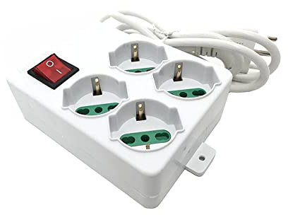 Vetrineinrete® Multipresa schuko ciabatta elettrica a 4 posti polivalenti 10/16A con protezione da sovratensioni e interruttore on/off 250V max 2500 watt cavo 1,5 m con spina italiana A31