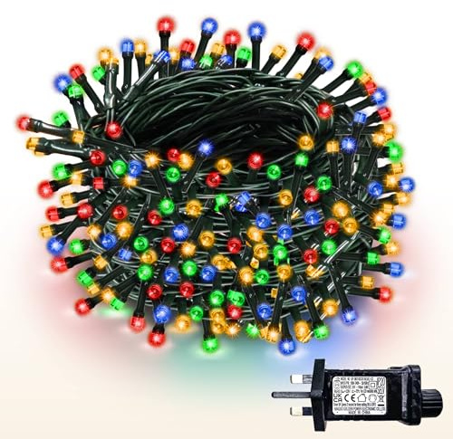 WISD Christmas Tree Lights - 200 LED 22.8M Dimmable Xmas Fairy Light on Green Cable with 12 Modes, Timer and Memory - Plug in String Light for Indoor Outdoor Garden Bedroom Party Decor (Multicoloured)