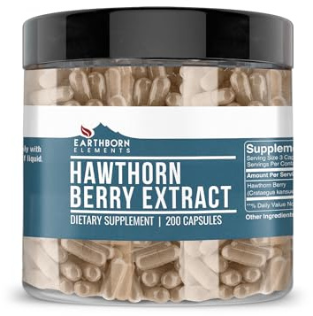 Earthborn Elements Hawthorn Berry Extract 200 Capsules, Pure & Undiluted, No Additives