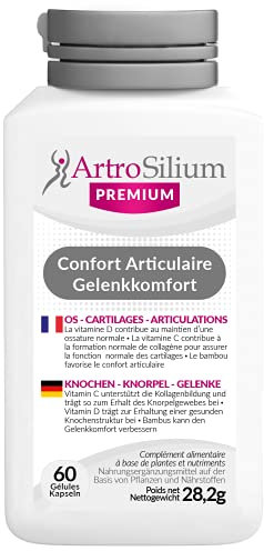 Artrosilium Premium 60 gélules - Complexe Articulaire : Silicium + Vitamine D3 + Vitamine C + Complexe de plantes - 1 flacon = 60 jours (1x60 Capsules)