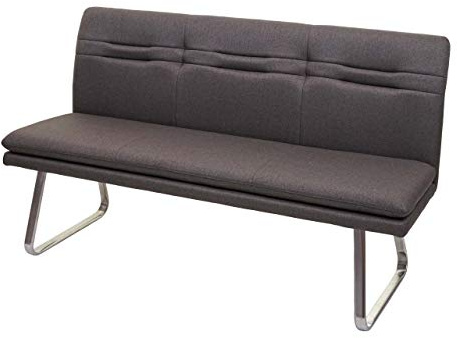 Mendler Sitzbank HWC-H70 Stoff/Textil - grau-braun 160cm | Esszimmerbank, Bank, Polsterbank, Rückenlehne, Edelstahl, gebürstet