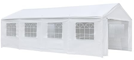 METRO Professional Carpa para Fiestas Blenheim, Acero/Polietileno, 4 x 8 m, Impermeable, Paredes Laterales y Ventanas, Carpa para el Exterior con Protección UV, Bolsa de Transporte Incluida, Blanca