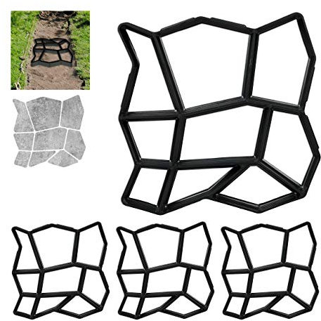 Relaxdays 4 x Pflasterform 9 Kammern, HBT: 3,5 x 35 x 35 cm, Pflastersteine streichen, Garten Trittsteine, Beton Gießform, schwarz