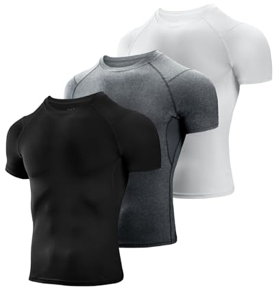 Niksa 3 Pack Tee Shirt Compression Homme Manches Courtes Tshirt Running Homme Vetement de Fitness Gym Compression Maillot T-Shirt Baselayer pour Sports Jogging Musculation Gym