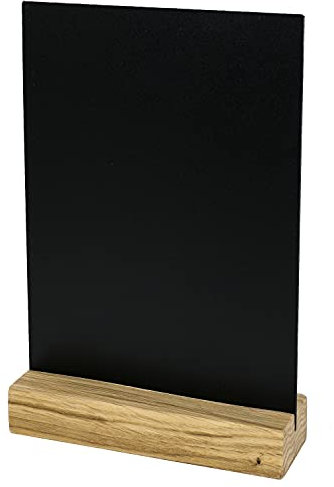 HMF 46452 Acryl Tischaufsteller Kreidetafel mit Holzfuß | T-Aufsteller | DIN A5 | Schwarz