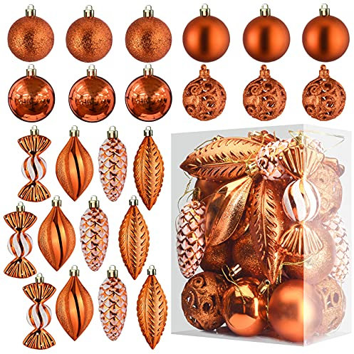 Prextex 24-Piece Shatterproof Christmas Ball Ornaments, Copper Orange, Medium, 8, Glass, Hanging, Christmas, Occasion
