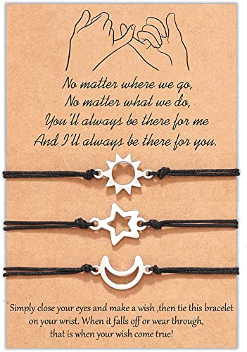 MANVEN Amistad Pulseras para 3 Mejor Amigo, Sol Luna Estrella, Pinky Promise Distancia Pulseras a juego para Mamá Hijas Mujeres Niñas