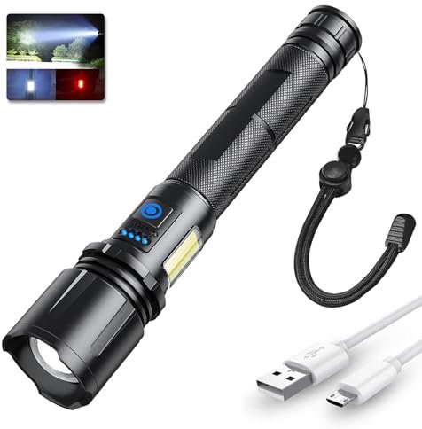 XLENTGEN Lampe Torche Rechargeable 90000 Lumens XHP70.2 Lampe de Poche LED Ultra Puissante avec Lumière COB, IPX6 Étanche, 7 Modes Lampe Tactique Militaire pour Camping, Randonnée, Urgence