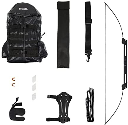 BRANKA - Tactical Set, Rucksack, Bogen, Zubehör, Fingertab, Armschutz, Pfeilauflage - Outdoor, Wandern, Bogensport, Anfängerbogen (Schwarz)