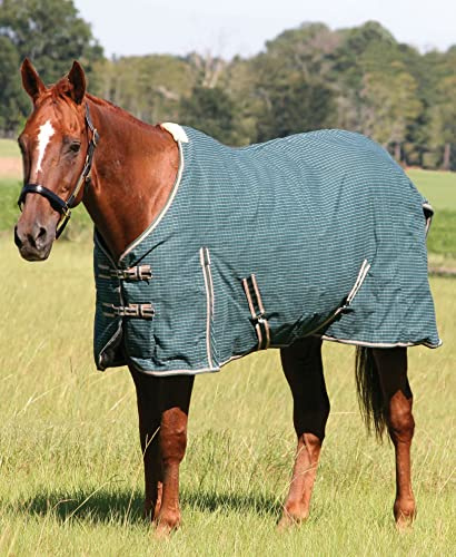 Jeffers Equine Basic Canvas Horse Blanket, 84 – Water Resistant Turnout Blanket for Horses, Pony, Draft – Breathable, Adjustable Straps, Tail Flap, Shoulder Gussets, Barn Gear - Green Tan Check
