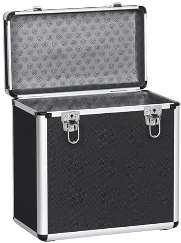 Abician Mallette de Rangement pour Disques Vinyles de 33 Tours pour Collection de DJ Valise Vinyles avec Fermeture à Clé pour 50 Albums 36 x 35 x 20 cm Noir