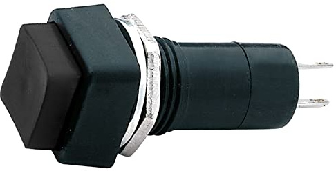Interruttore unipolare a pulsante con tasto nero, foro di montaggio diametro 12mm - 250V 1A