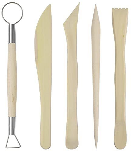 Becanno 5 Stück Töpferwerkzeug Set, Modellierwerkzeug Carving Tools DIY Polymer Clay Keramik Sculpting Ton Werkzeug aus Holz für Töpfer Anfänger Keramikkünstler Modellbau Schnitzarbeiten