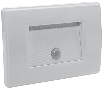 Damastoreitalia Faretto segnapassi da interno lampada da muro Ip20 LED con sensore di movimento 1,3W ad incasso per scatola cassetta 503 scale nero bianco (1,3W - bianco - luce fredda 6500K)