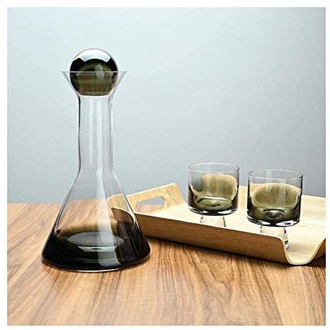 Wine Rack Whisky Decanter Wine Decanter, Smokey Gradient Crystal Glass Jarra de vino tinto con 2 vasos creativos, 100% soplado a mano sin plomo Base gruesa Boca grande, con caja de regalo Decanter T